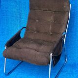 VELVET BROWN CHROME ARMCHAIR 1970 IKEA VINTAGE