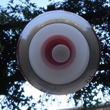 White opaline pendant lamp with red patterns 1970