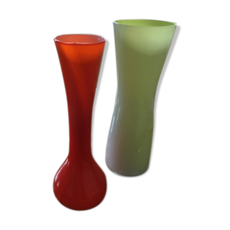 Vases verre orange 1950