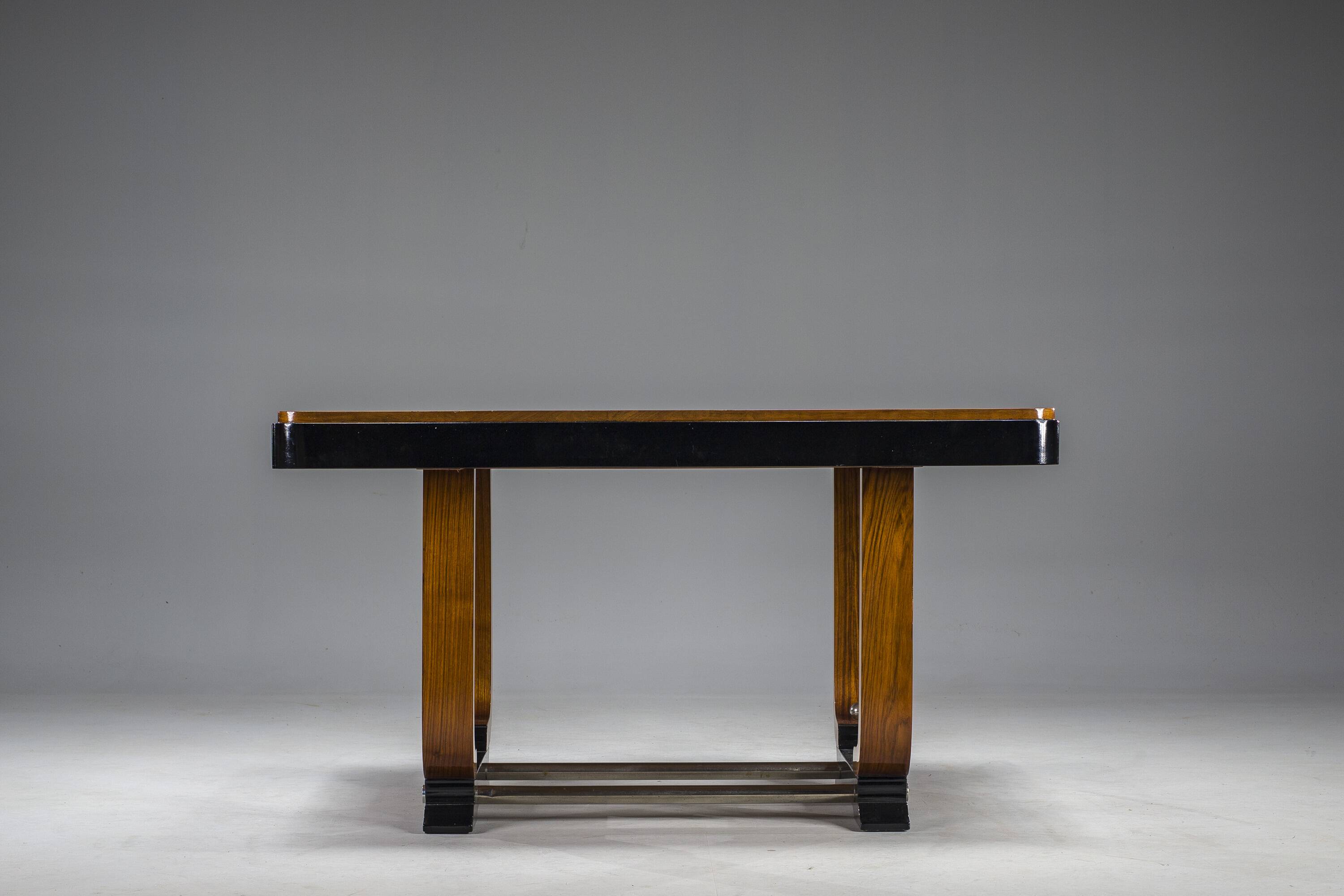 Art Deco French Walnut & Burl Dining Set, 1930s, Set of 7