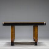 Art Deco French Walnut & Burl Dining Set, 1930s, Set of 7