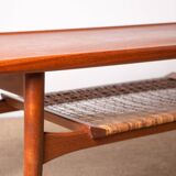 Danish coffee table in teak and rattan by KT Mobler 1960