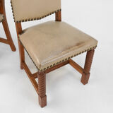 Art Deco dining room chairs in oak and leather 1940's