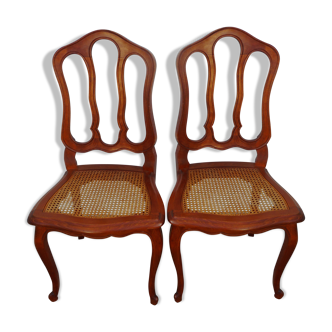 Two canne seated wooden back chairs