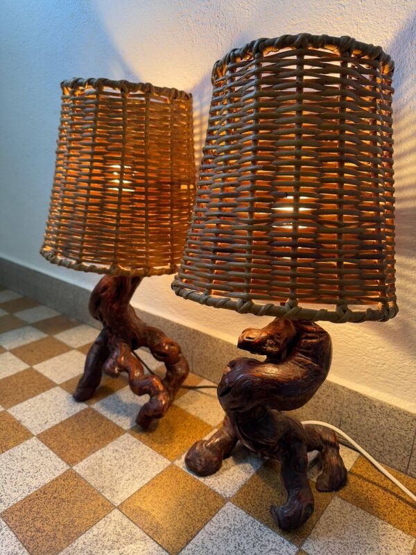 Lampes cep de vigne et rotin années 60 (X2)