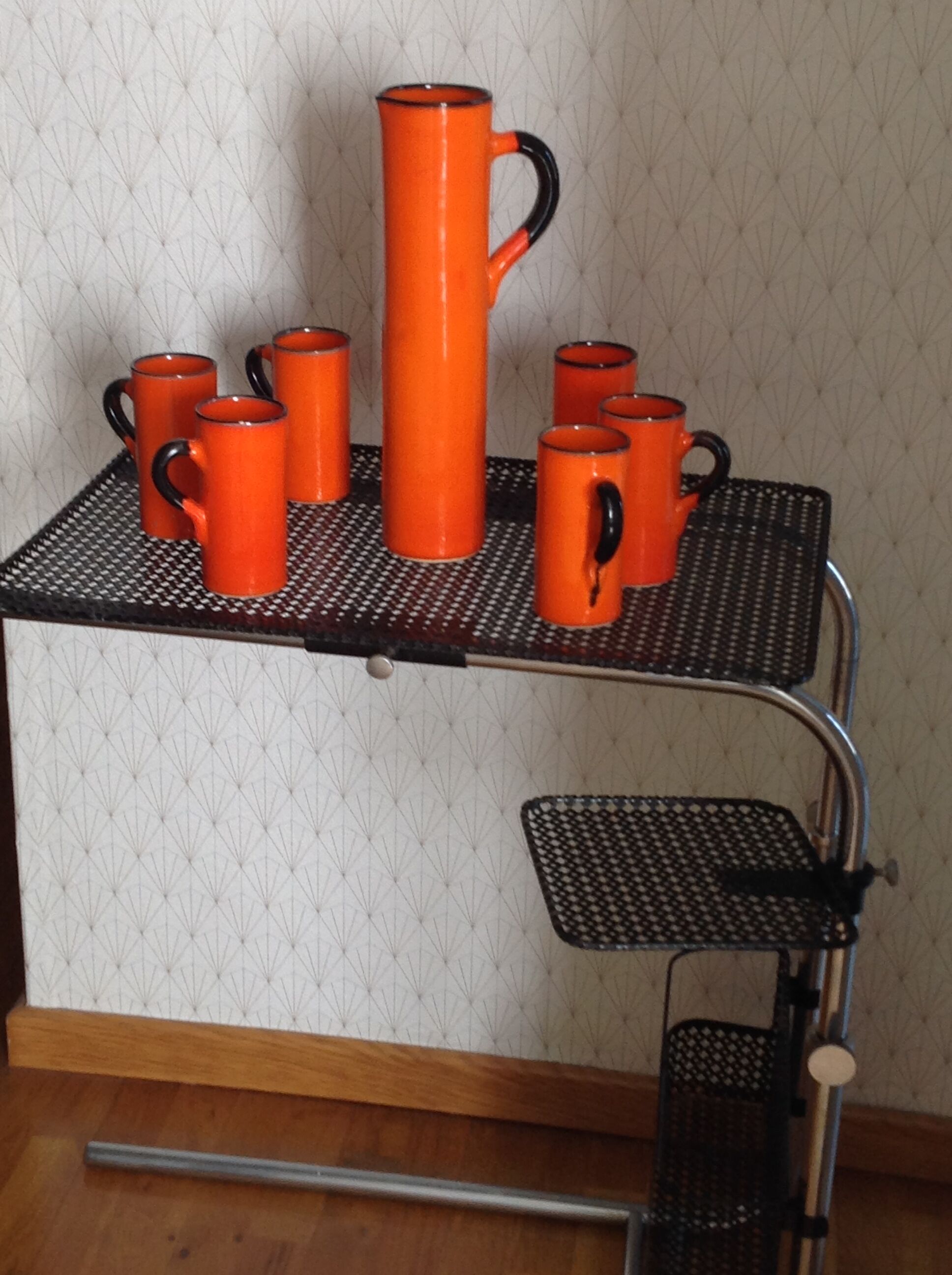 Service orangeade bleu vintage rétro. Carafe et 6 verres motifs agrumes | eBay