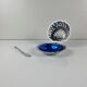Metal shell butter dish with blue insert, 1970 with knife.