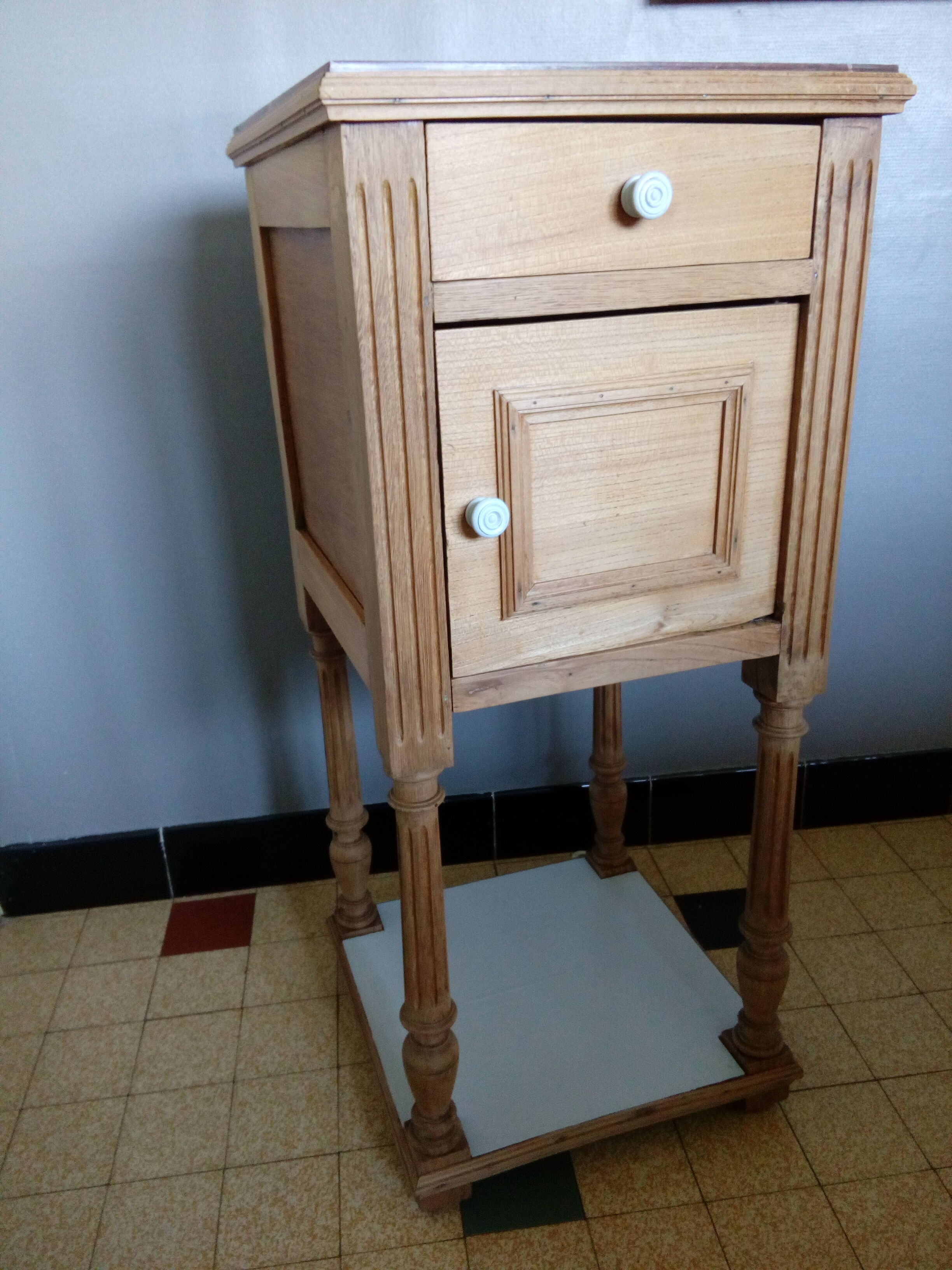 Nightstand in wood and marble, early 1900s, barely revisited