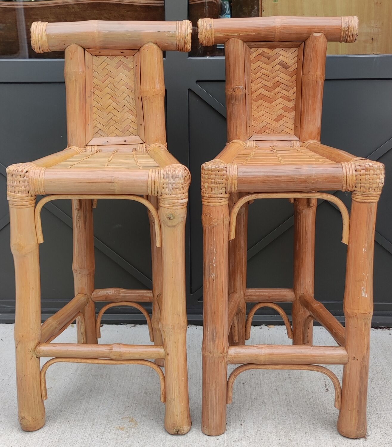 Pair of big bamboo stools 1970s