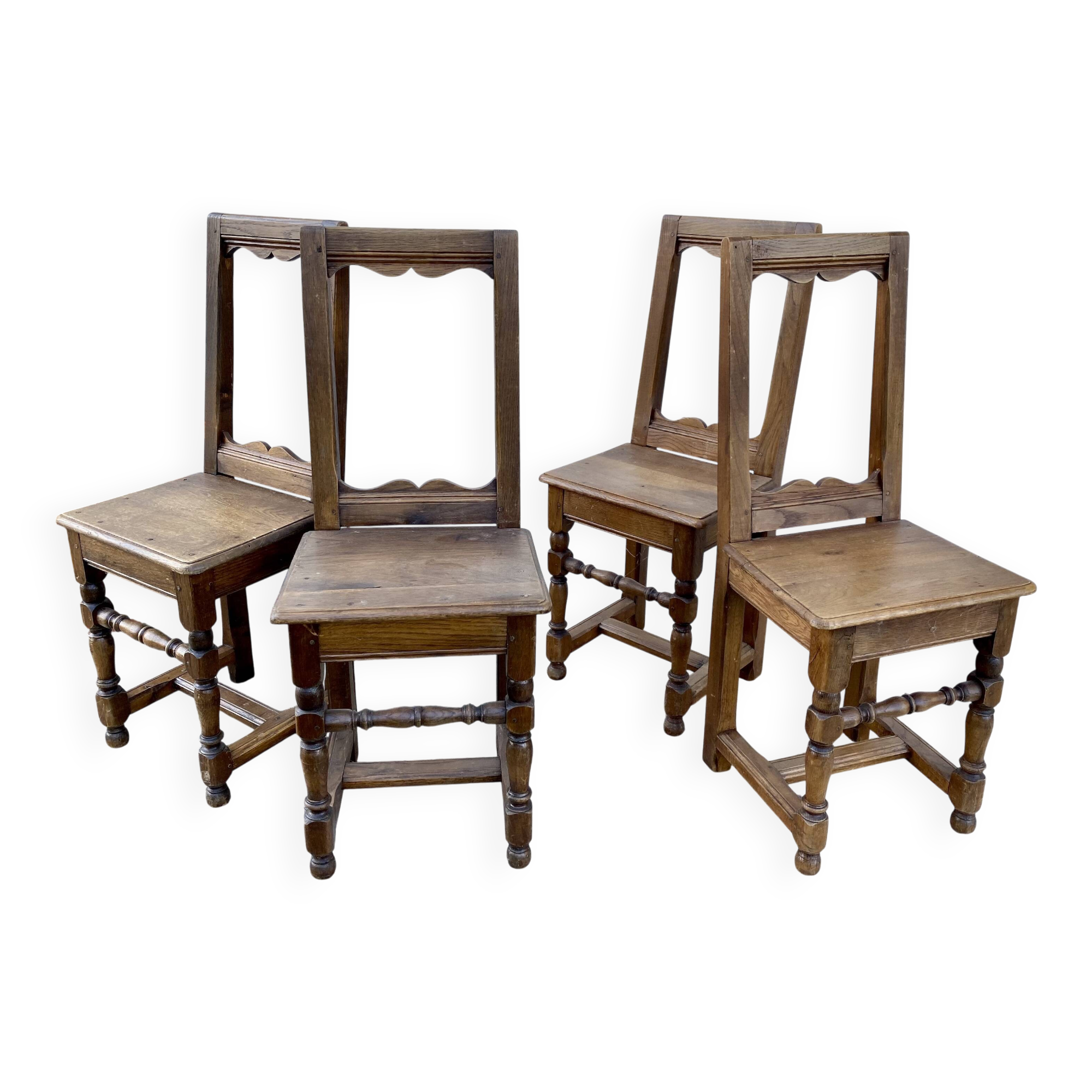 Set of 4 19th century Lorraine chairs in rustic wood