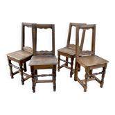 Set of 4 Lorraine chairs from the 19th century, rustic wood.