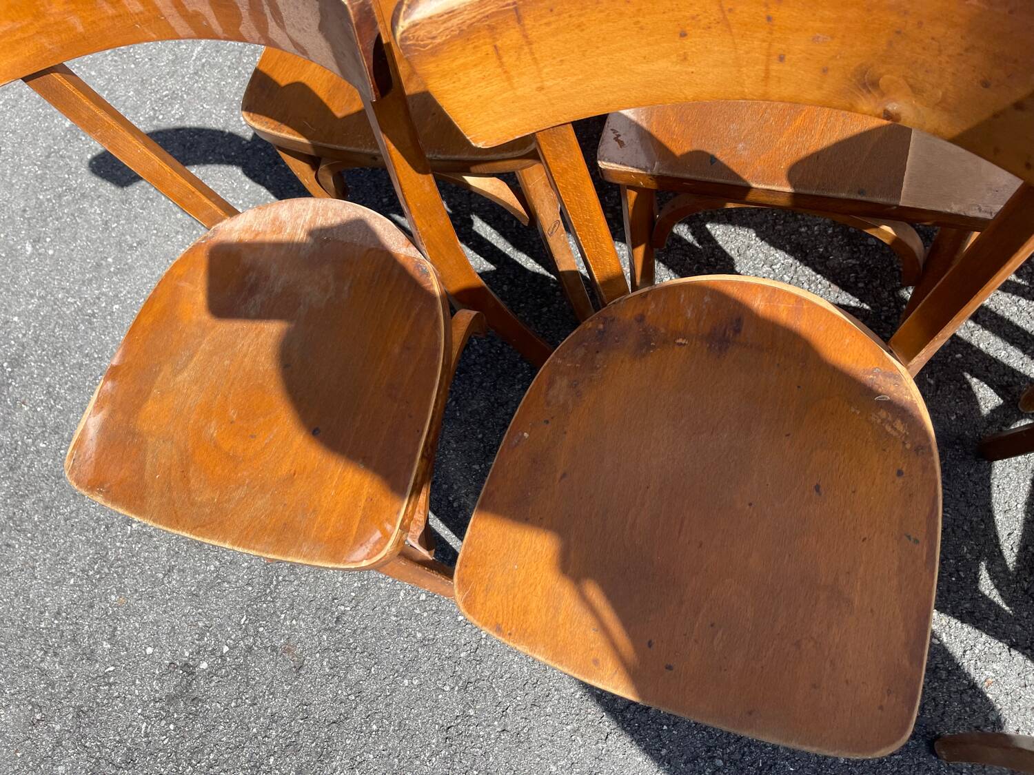 Lot of 60 wooden bistro chairs from the Baumann 1970s