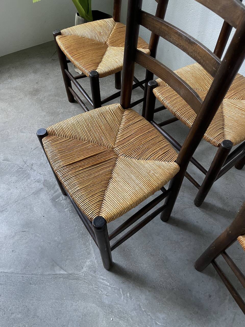 Set of 4 straw chairs from the 50s Dudouyt