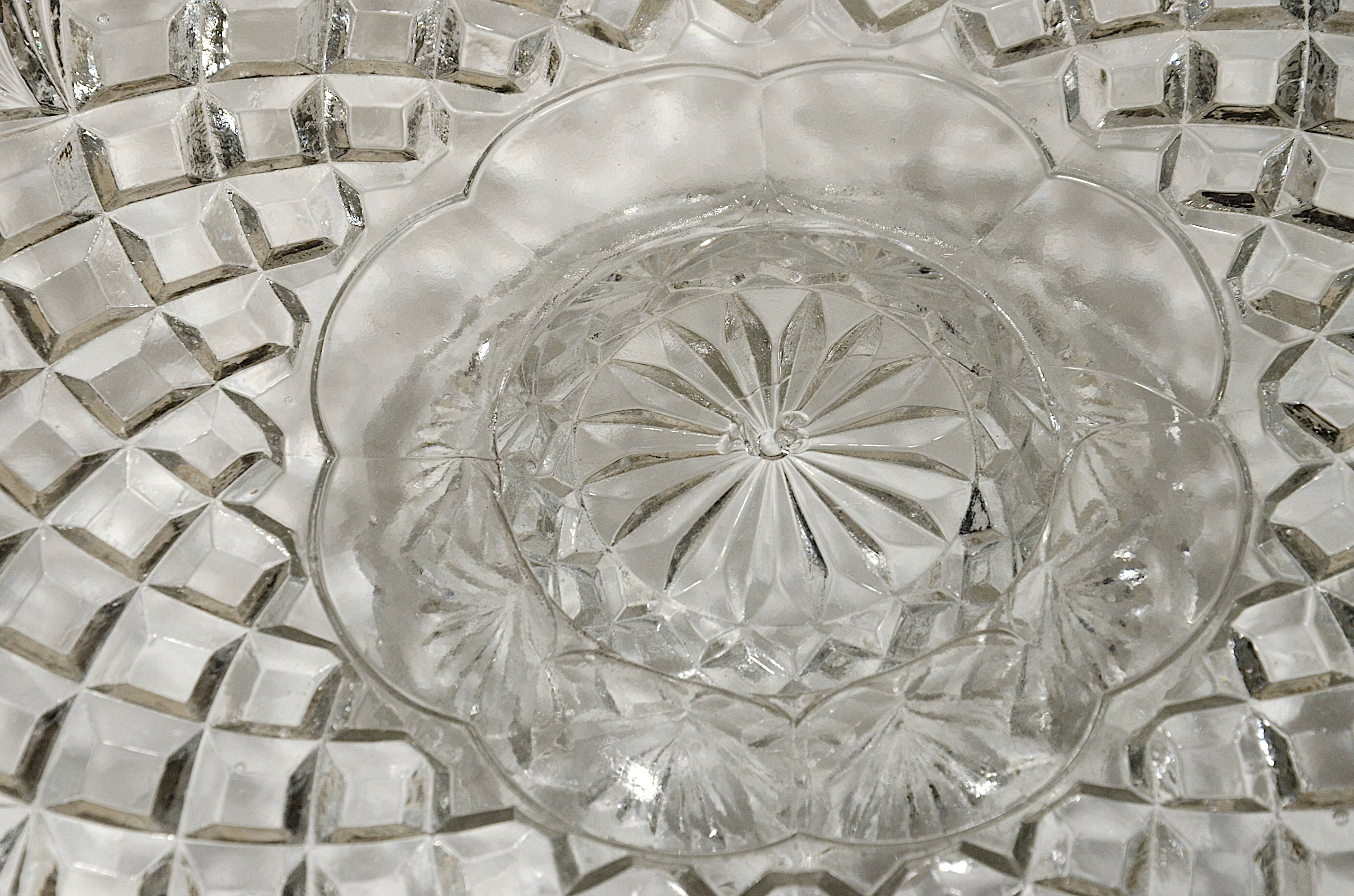 Pressed glass plate in the Pineapple style by Smith Glass, 30cm