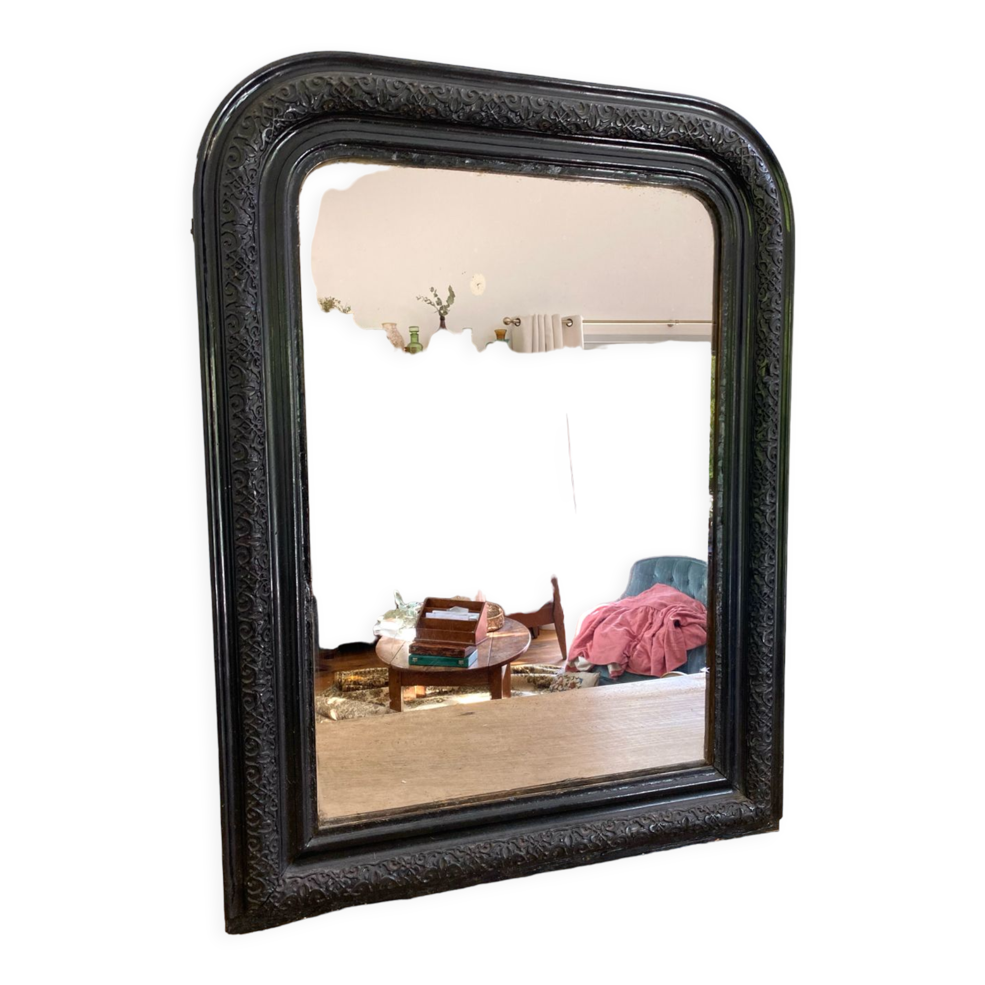 Louis Philippe period mirror with a plate repainted in black