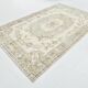 Tapis Vintage Beige et Vert Sauge Motifs Floraux Médaillon, 187x305 Cm