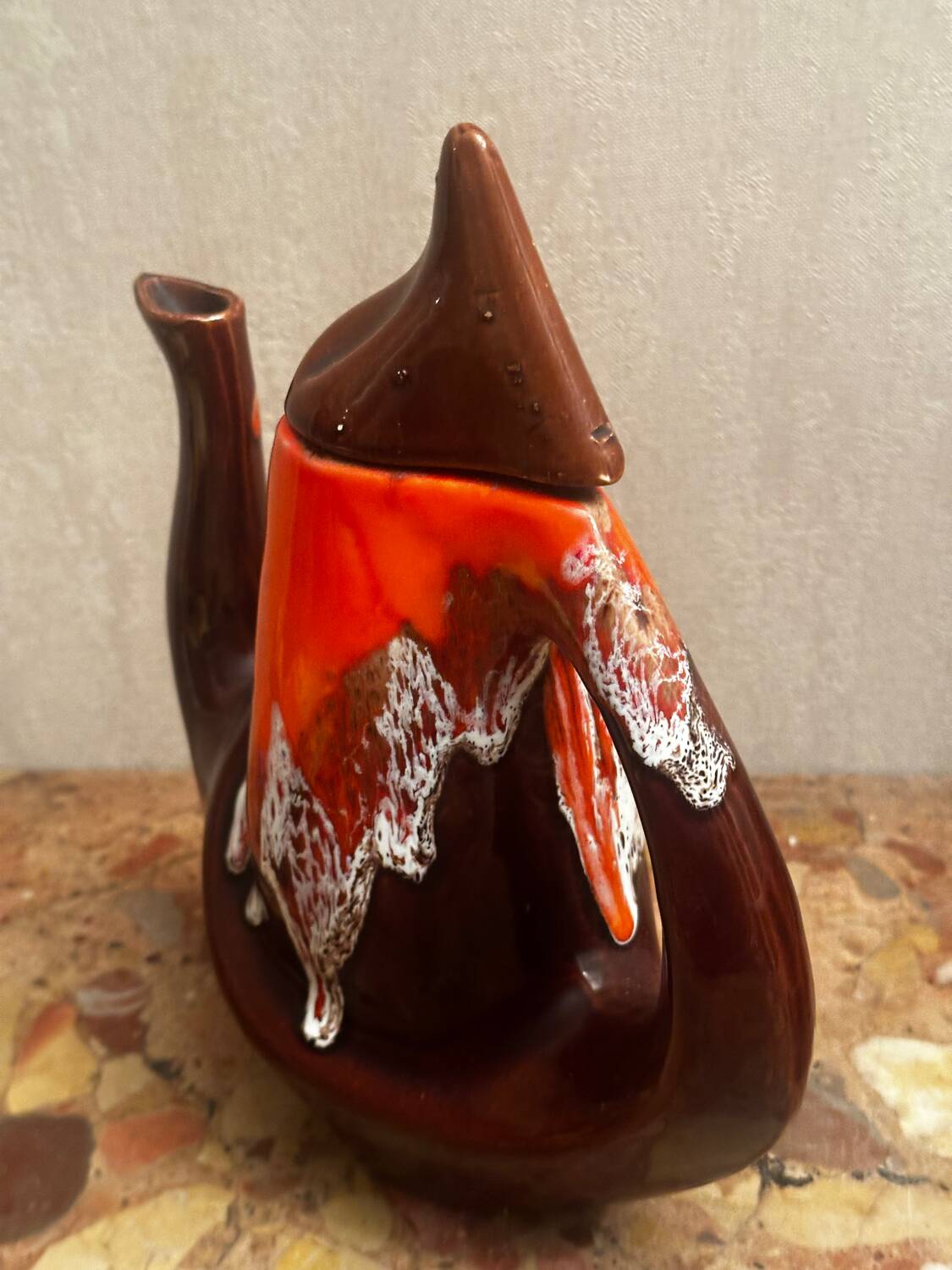 Enamelled ceramic coffee pot signed Vallauris - 1960s