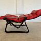 Vintage danish retro reclining lounge chair & stool in red leather by komfo