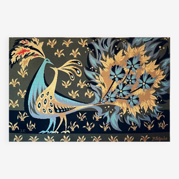 Jacquard wool tapestry “Bouquet of blue birds” edition Jean Laurent