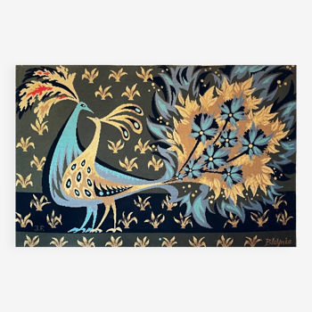 Tapisserie laine jacquard « Bouquet d’oiseaux bleus » édition Jean Laurent