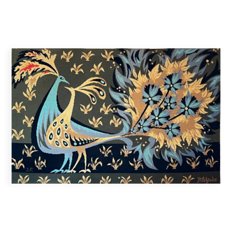Tapisserie laine jacquard « Bouquet d’oiseaux bleus » édition Jean Laurent