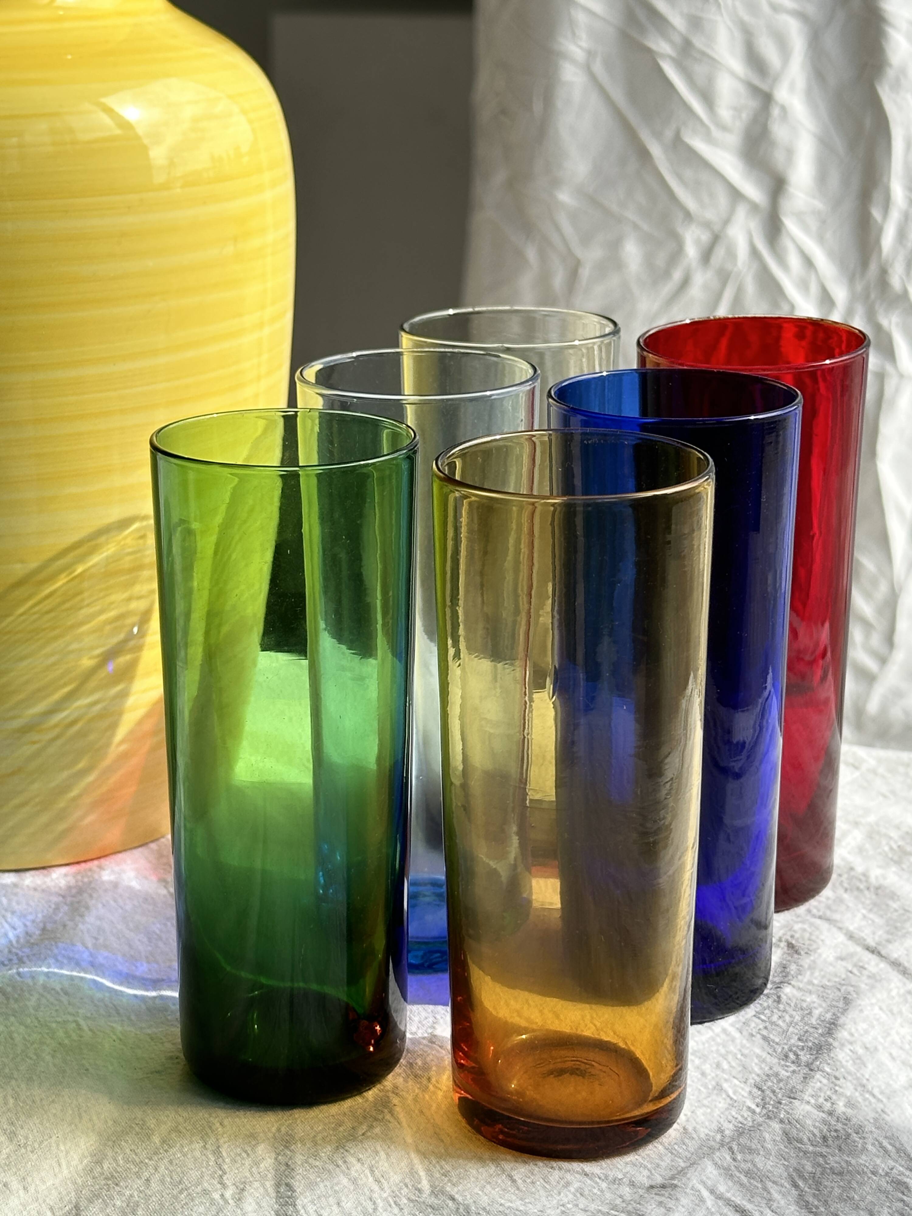 6 colored orangeade glasses