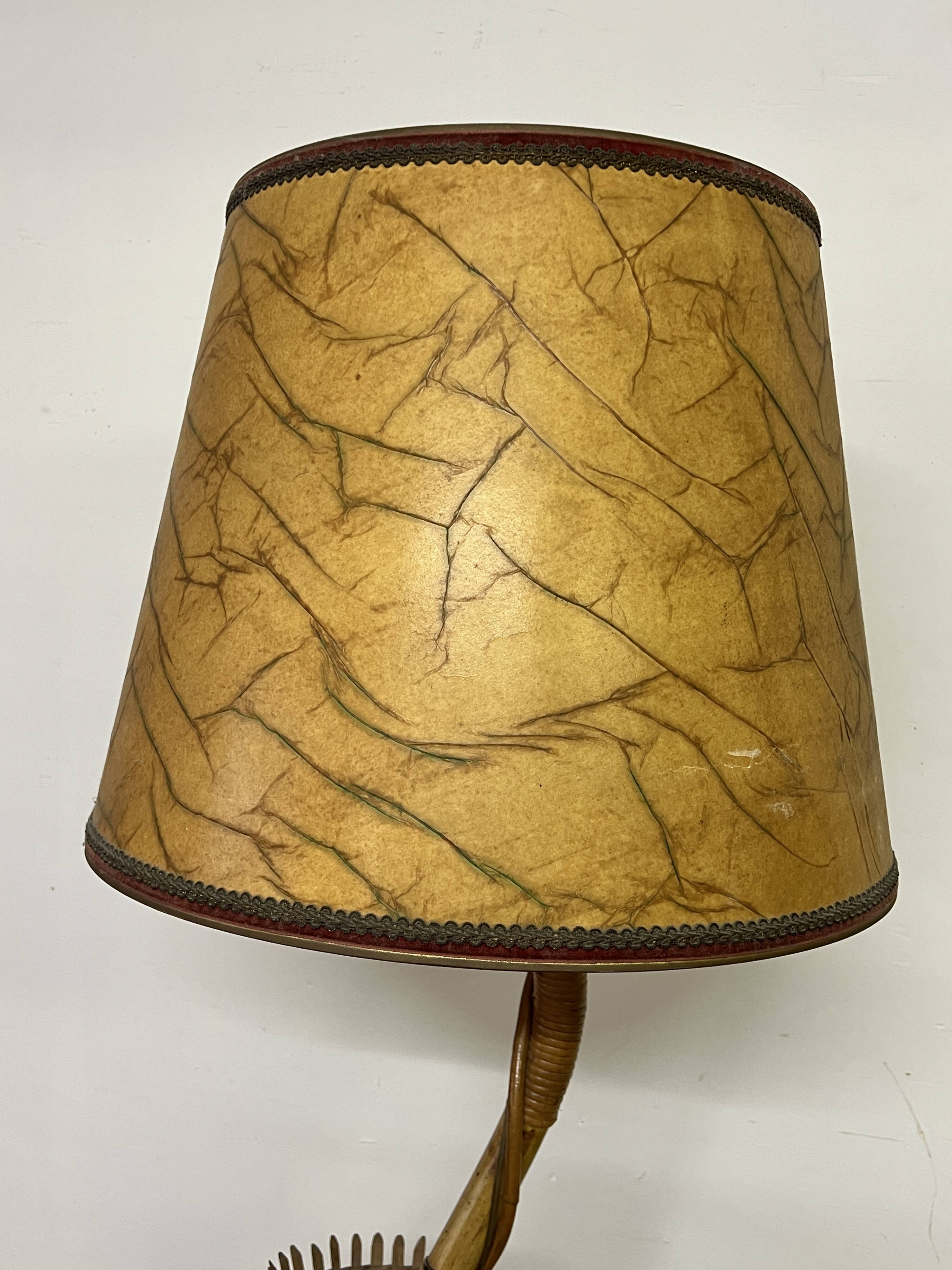 Rattan and bamboo plant holder floor lamp from the 70s