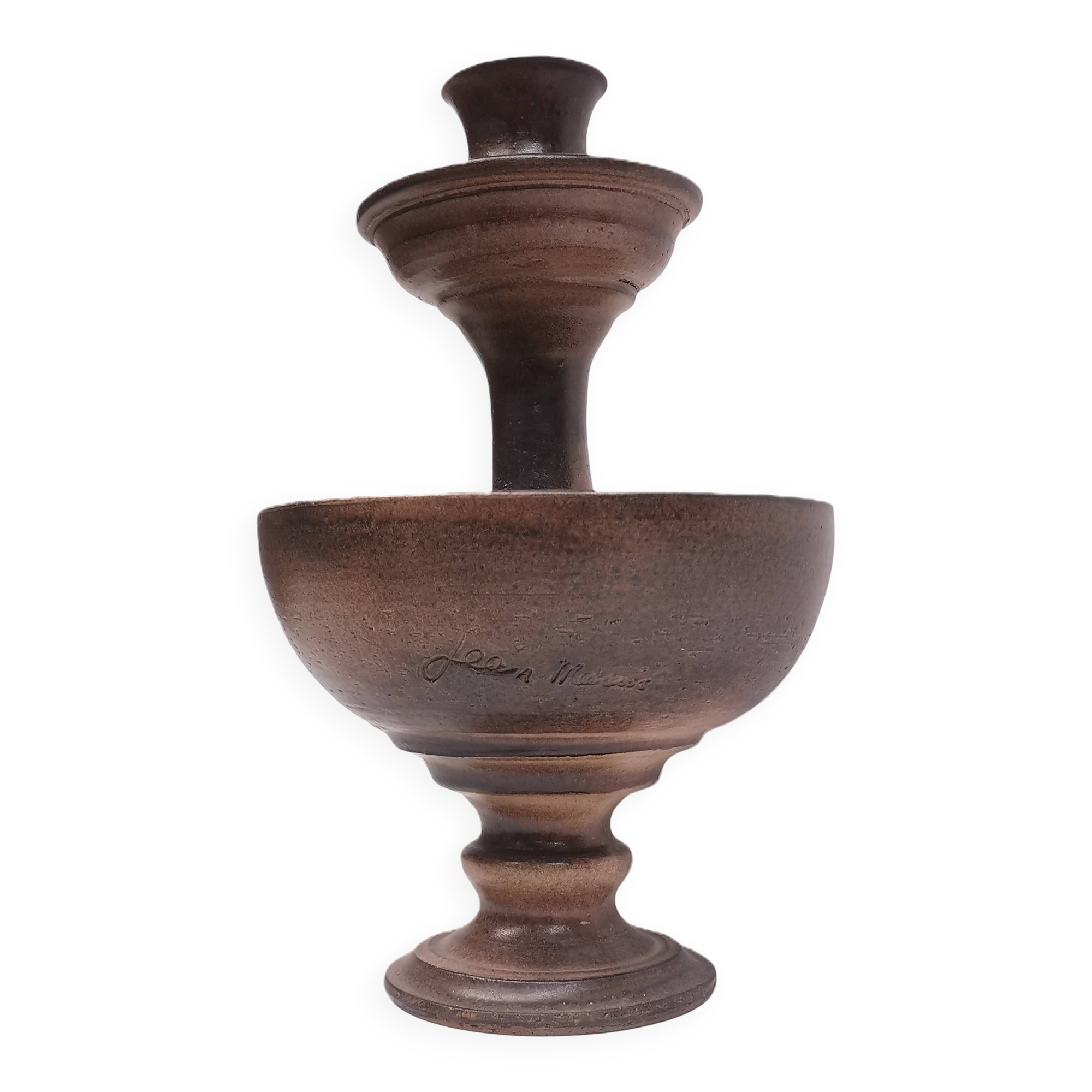 Grand bougeoir / fontaine , céramique signée jean marais