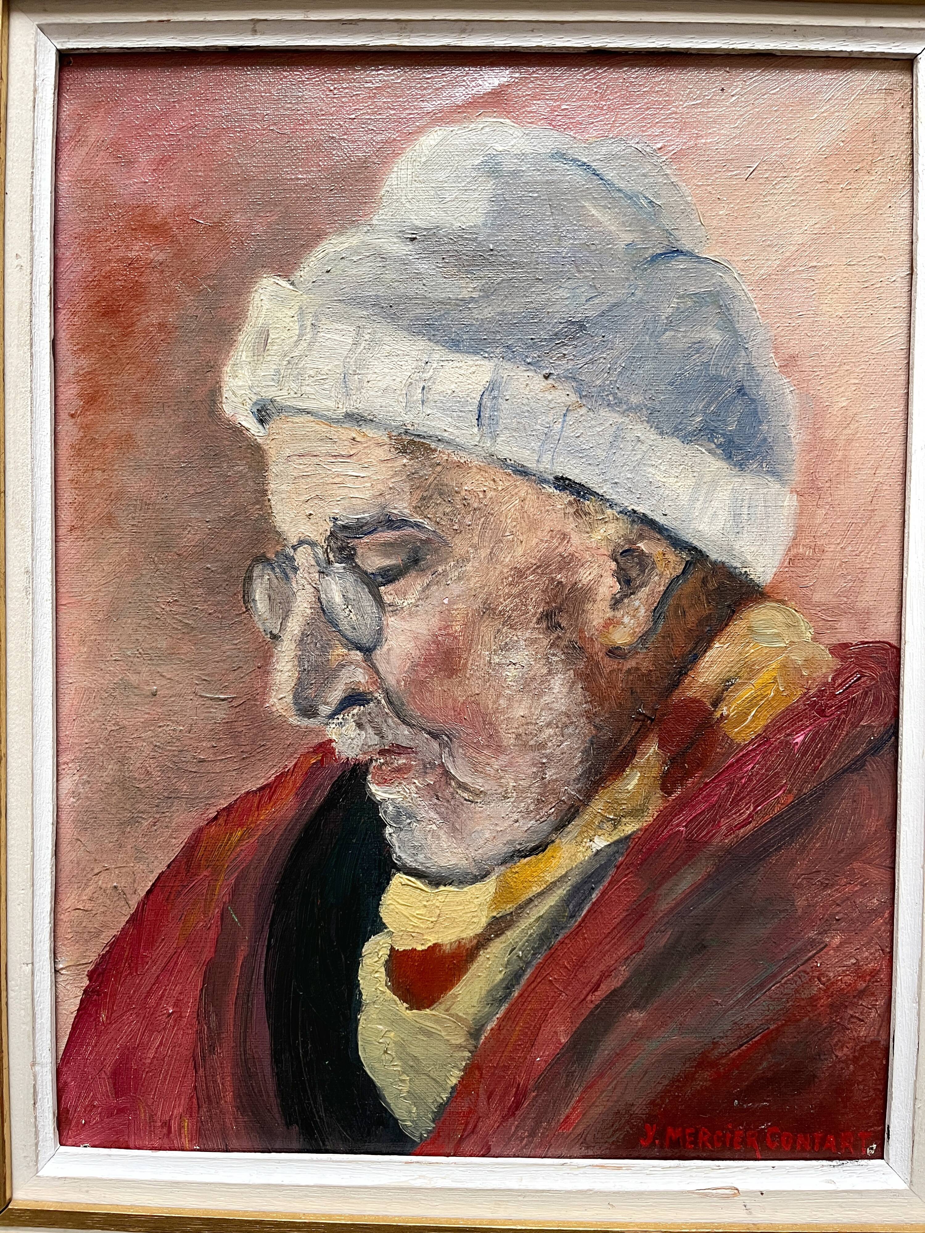 Antique painting, oil on canvas, portrait of a man, signed Y. Mercier Contart