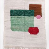 Moroccan Berber carpet beni ouarain ecru with colorful patterns 275x196cm