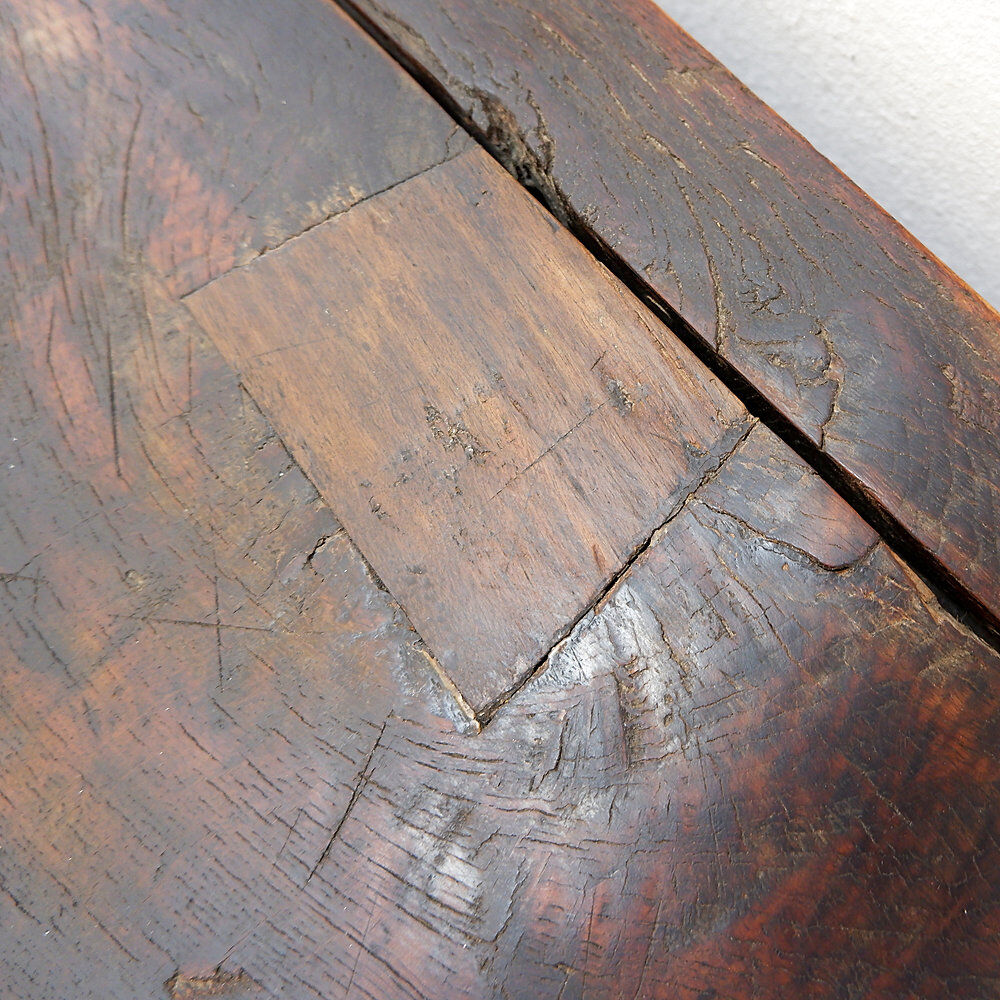 Spanish carved oak bank chest - 18th century