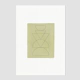 Collection of 6 abstract paintings on sage green paper, signed Eawy