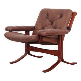 Fauteuil en cuir, design norvégien, années 1970, production : Norvège