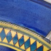 Moroccan dish polychrome faience and silver metal signed