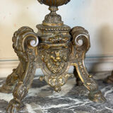 Pair of Louis XIV style andirons in bronze after a design by André-Charles Boulle.
