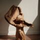 Sculptural lamp in burl wood