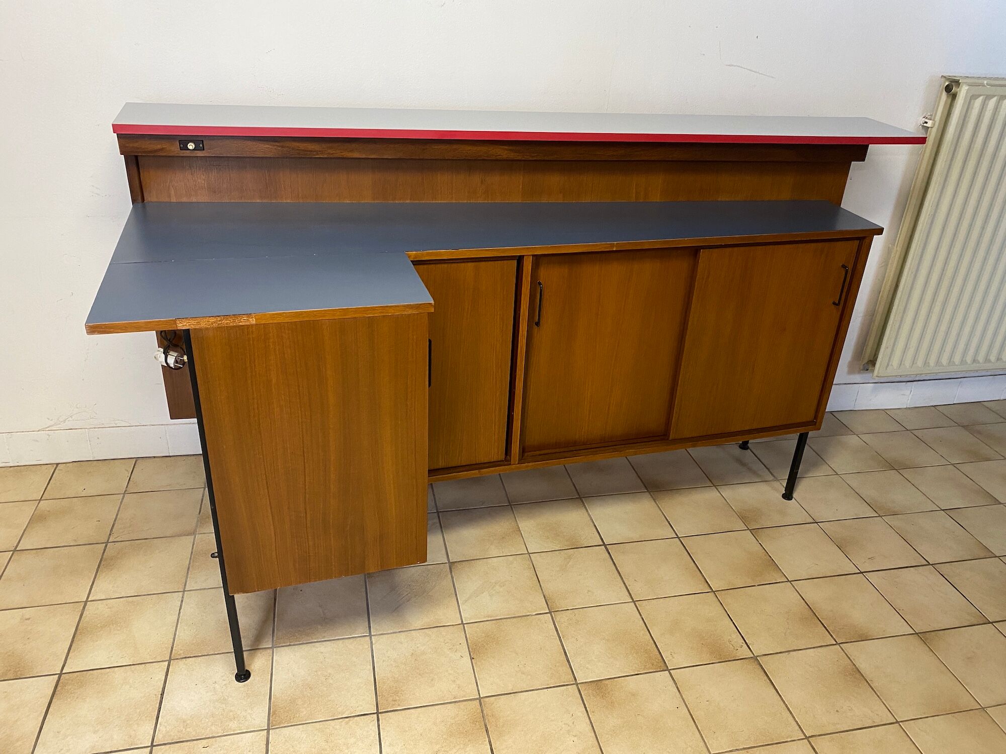 Vintage teak and formica bar with stool