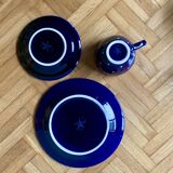 Vintage midnight blue coffee and dessert service with white polka dots - Feinsteinzeug glazed ceramic