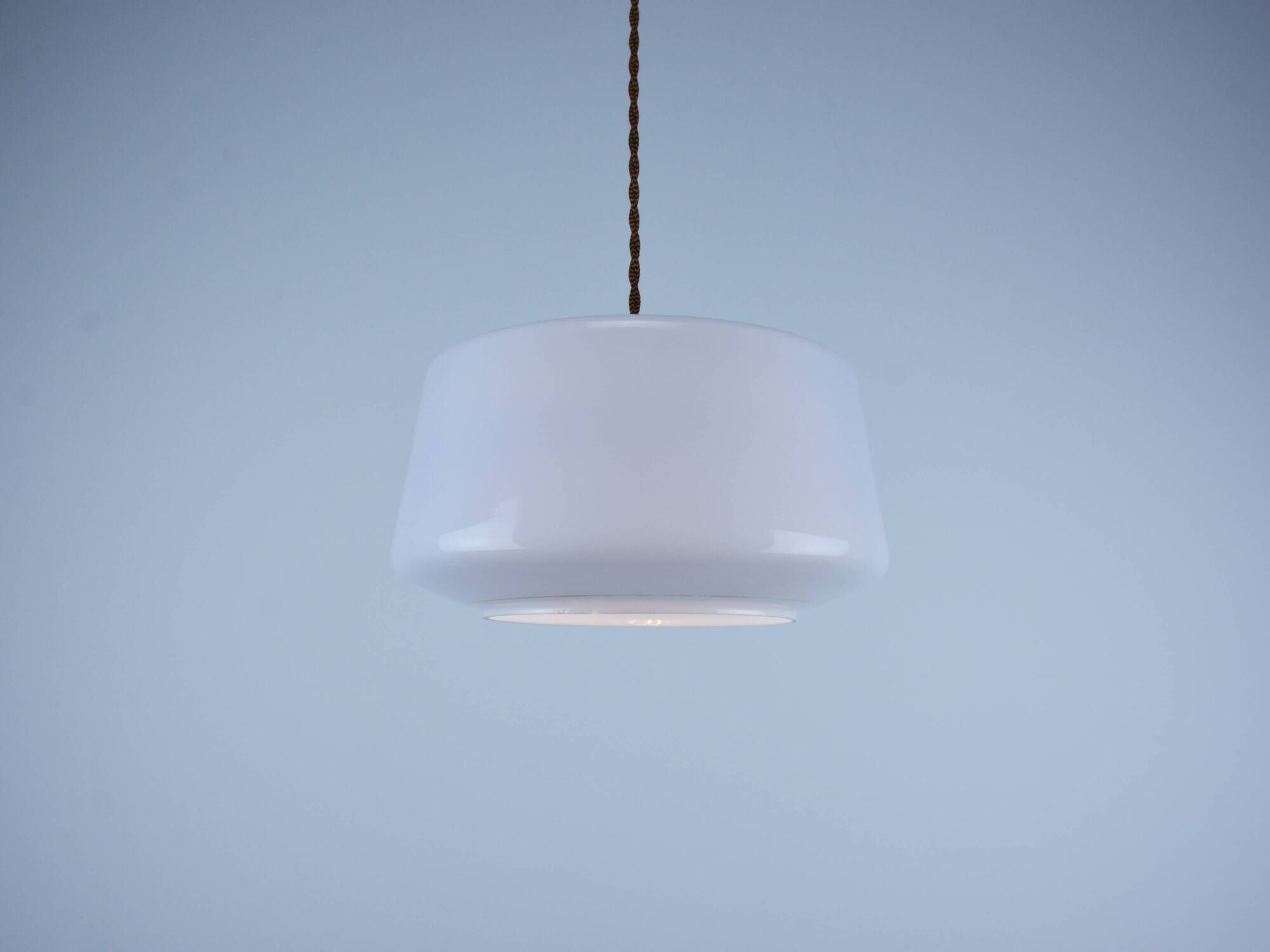 Vintage Mid-Century Baby Blue Glass and Brass Pendant Lamp