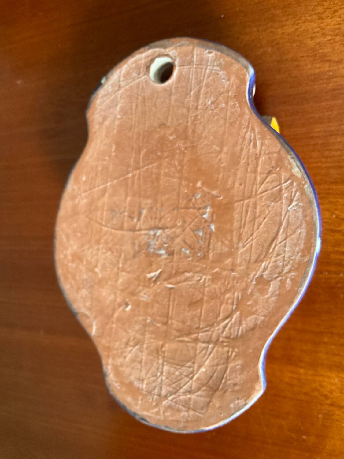 Bénitier vintage en terre cuite émaillée