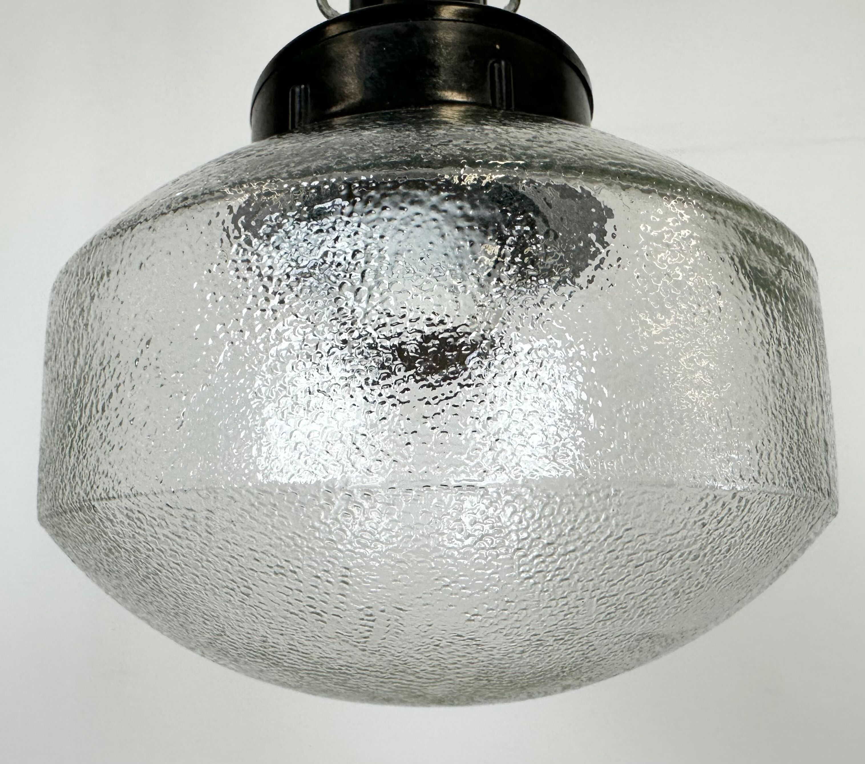 Industrial bakelite pendant light with frosted glass, 1970s