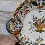 Old decorative plate with handles Old Rouen handmade