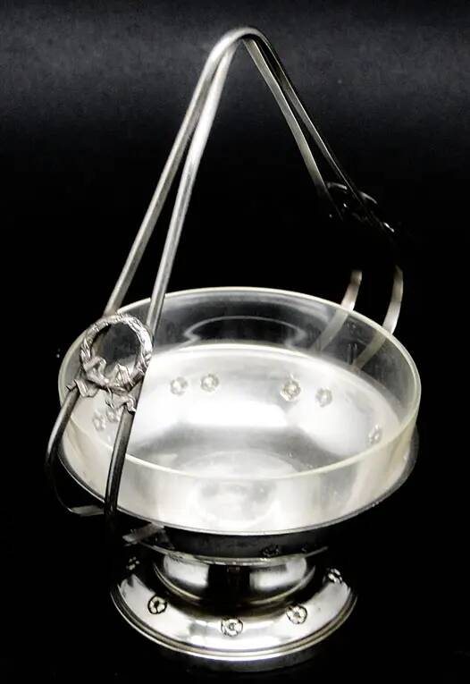Art Nouveau sugar bowl, silver-plated brass, Poland, 1930s