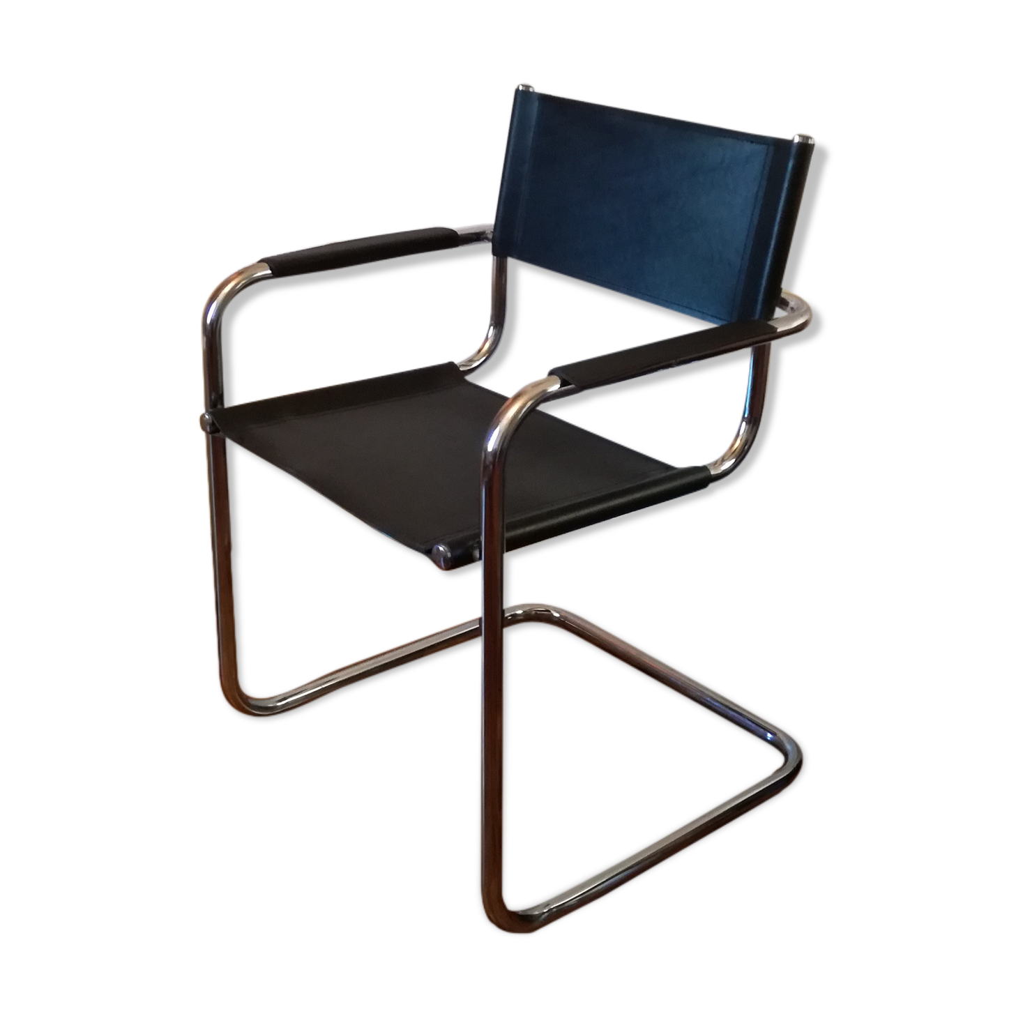Black leather cantilever armchair