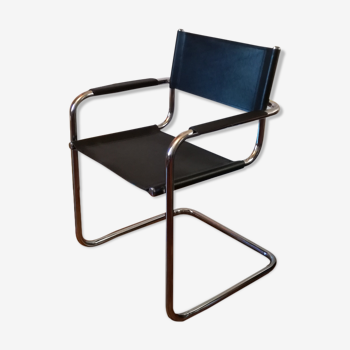 Black leather cantilever armchair