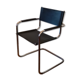 Black leather cantilever armchair