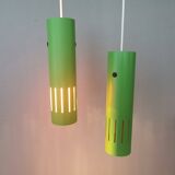 Trombone hanging lamps, refurbished, repainted in beautiful green colours