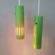 Trombone hanging lamps, refurbished, repainted in beautiful green colours