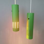 Trombone hanging lamps, refurbished, repainted in beautiful green colours