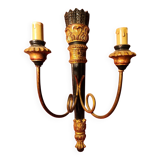 Large antique double wall light in gilded and black wood from the attic